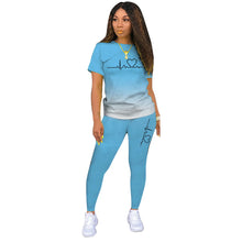 Load image into Gallery viewer, Summer Women Fashion Print Clothes T-shirt and Pants Suit Summer Sport Wear Casual Cotton Yoga Gym Lady Clothes Suit
