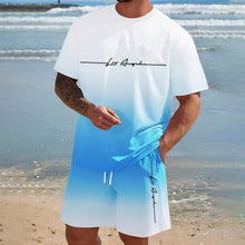 Load image into Gallery viewer, Men&#39;S Summer Suit Short-Sleeved T-Shirt Top Loose Shorts Pure Cotton Letter Print Round Neck Outdoor Breathable Casual Men Wear
