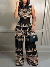 Load image into Gallery viewer, Elegant Women Wide Leg Long Juumpsuit 2024 Spring Summer Fashion Printed Sleeveless Casual Holiday Bodysuits Jumpsuits Trousers
