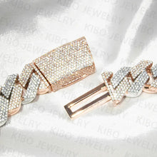 Load image into Gallery viewer, Iced Out Two Tone VVS Moissanite Necklace 925 Sterling Silver And Rose Gold Plated Big Huge 18mm Moissanite Cuban Link Chain
