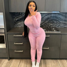 Load image into Gallery viewer, Europe Style Women&#39;s Autumn New Solid Color Round Neck Long Sleeve Tight Top Fashion Street Trouser Suit Women
