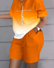 Load image into Gallery viewer, Summer Outfits For Women 2024 Casual Loose Print T Shirt Shorts Two Pieces Set Office Short Sleeve T Shirt And Pocket Short Sets
