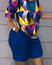 Load image into Gallery viewer, Summer Outfits For Women 2024 Casual Loose Print T Shirt Shorts Two Pieces Set Office Short Sleeve T Shirt And Pocket Short Sets
