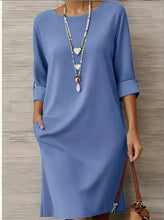 Load image into Gallery viewer, Elegant Dress Casual Chic Versatile Dress Office Midi Pocket Sleeve Dress Loose A Line Solid Color For Woman Summer Knee Length
