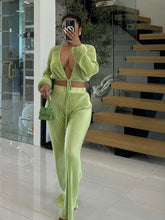 Load image into Gallery viewer, Casual Sets Womens Outfits Fall Clothes 2 Piece Lounge Set Draped Top and Elastic Wrap Pant Sets Outfits Wholesale Dropshipping
