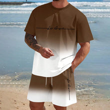 Load image into Gallery viewer, Men&#39;S Summer Suit Short-Sleeved T-Shirt Top Loose Shorts Pure Cotton Letter Print Round Neck Outdoor Breathable Casual Men Wear
