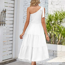Load image into Gallery viewer, Elegant Dresses For Women Women&#39;S Summer Casual One Shoulder Sleeveless Smocked Elastic Waist Tiered Midi Dress платье
