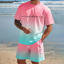 Load image into Gallery viewer, Men&#39;S Summer Suit Short-Sleeved T-Shirt Top Loose Shorts Pure Cotton Letter Print Round Neck Outdoor Breathable Casual Men Wear
