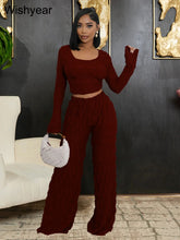 Load image into Gallery viewer, New Elegant Tracksuits Women&#39;s Outfits Long Sleeve T-shirt and Wide Leg Pants Suits Spring Fall Fitness 2 Piece Set Sportswear
