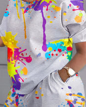 Load image into Gallery viewer, Summer Outfits For Women 2024 Casual Loose Print T Shirt Shorts Two Pieces Set Office Short Sleeve T Shirt And Pocket Short Sets
