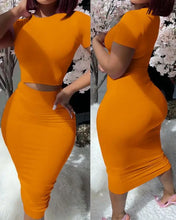 Load image into Gallery viewer, Womens Two Piece Sets Elegant Sexy Outfit Short Sleeve Top &amp; High Waist Skirt Set New Fashion 2023 Summer Casual Female Suit
