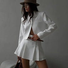 Load image into Gallery viewer, New Elegant Y2K Long Sleeve Button Blazer Coat Crop Top Pleated Skirt Suit for Women Outfits Autumn Women Two Piece Skirt Set
