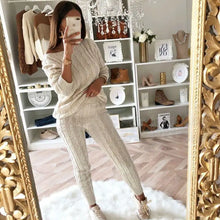 Load image into Gallery viewer, Autumn Winter Women 2 Piece Set Casual Knitted Tracksuit Sportswear Warm Sweater + Long Pants Outfits Women Autumn Wear S-5XL
