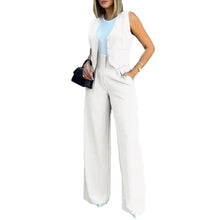 Load image into Gallery viewer, Casual Suit Set Women Tracksuit Wide Leg Pants Suit Vest Solid Color Tracksuit Elegant Lady Baggy Pants Two Pieces Set
