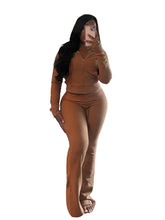 Load image into Gallery viewer, Autumn And Winter New Long Sleeves Hoodie Zipper Crop top Suits Tracksuits Women&#39;s Fashion Pants Gray Bodycon Flare 2 Piece Sets
