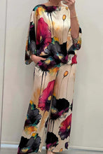 Load image into Gallery viewer, Casual Sets for Women 2 pieces Summer Fashion Printed Satin Two Piece Sets Women Sexy Round Neck Top+Wide Leg Long Pants Outfits

