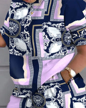 Load image into Gallery viewer, Summer Outfits For Women 2024 Casual Loose Print T Shirt Shorts Two Pieces Set Office Short Sleeve T Shirt And Pocket Short Sets

