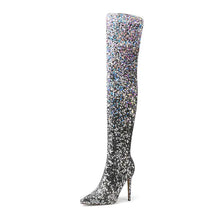 Load image into Gallery viewer, Shiny Gradient Sequins Over-the-Knee Long Boots Women Stiletto Thin High-Heeled Pointy Toe Thigh Boots Glitter Sequined Shoes
