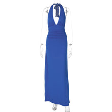 Load image into Gallery viewer, Cryptographic Sexy Draped Halter V Neck Maxi Dress for Women Summer Outfits for Women Club Party Backless Ruche Dresses Robes
