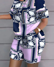 Load image into Gallery viewer, Summer Outfits For Women 2024 Casual Loose Print T Shirt Shorts Two Pieces Set Office Short Sleeve T Shirt And Pocket Short Sets
