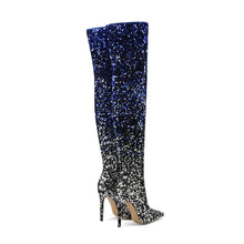 Load image into Gallery viewer, Shiny Gradient Sequins Over-the-Knee Long Boots Women Stiletto Thin High-Heeled Pointy Toe Thigh Boots Glitter Sequined Shoes
