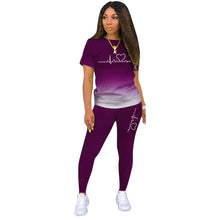Load image into Gallery viewer, Summer Women Fashion Print Clothes T-shirt and Pants Suit Summer Sport Wear Casual Cotton Yoga Gym Lady Clothes Suit
