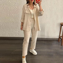Load image into Gallery viewer, summer outfits for women 2025 New Loose Button Long Sleeve Shirt and Cropped Pants Casual Sports Summer women&#39;s suit Pants Set
