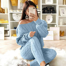 Load image into Gallery viewer, Autumn Winter Women 2 Piece Set Casual Knitted Tracksuit Sportswear Warm Sweater + Long Pants Outfits Women Autumn Wear S-5XL
