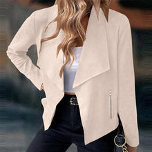 Load image into Gallery viewer, Women&#39;s Suit Jacket Solid Suede Lapel Zipper Pocket Office Commuting Formal Slim Cardigan Top Fashion Street Wear S-XL
