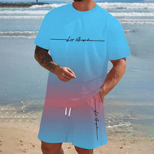 Load image into Gallery viewer, Men&#39;S Summer Suit Short-Sleeved T-Shirt Top Loose Shorts Pure Cotton Letter Print Round Neck Outdoor Breathable Casual Men Wear
