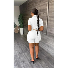 Load image into Gallery viewer, Streetwear Two Piece Set for Women Summer Outfits Pockets Short Sleeve Button-Up Shirt Top Short Sets Party Club Matching Sets
