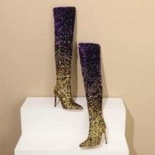 Load image into Gallery viewer, Shiny Gradient Sequins Over-the-Knee Long Boots Women Stiletto Thin High-Heeled Pointy Toe Thigh Boots Glitter Sequined Shoes
