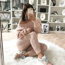 Load image into Gallery viewer, Autumn Winter Women 2 Piece Set Casual Knitted Tracksuit Sportswear Warm Sweater + Long Pants Outfits Women Autumn Wear S-5XL
