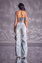 Load image into Gallery viewer, CM.YAYA Women Cutout Diamonds Crystal Hollow Out Straight Denim Pants 2024 Fall Multi Pocket High Waist Wide Leg Jeans Trousers
