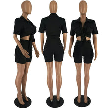 Load image into Gallery viewer, Streetwear Two Piece Set for Women Summer Outfits Pockets Short Sleeve Button-Up Shirt Top Short Sets Party Club Matching Sets
