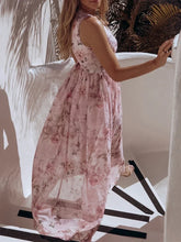 Load image into Gallery viewer, Summer Women Dress Floral Print Fashion Slim V-Neck Tie-Up Backless Chiffon Sexy Sleeveless Slit Maxi Cover-Ups Robe Beach Dress
