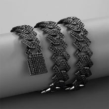 Load image into Gallery viewer, New Iced Out Crystal Full Black Hip Hop Men Women Choker Necklace Cool Box Clasp Curb Miami Cuba Chain Rapper Jewelry 40cm
