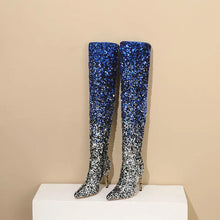 Load image into Gallery viewer, Shiny Gradient Sequins Over-the-Knee Long Boots Women Stiletto Thin High-Heeled Pointy Toe Thigh Boots Glitter Sequined Shoes
