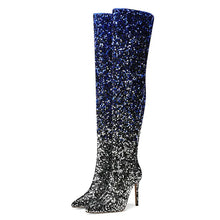 Load image into Gallery viewer, Shiny Gradient Sequins Over-the-Knee Long Boots Women Stiletto Thin High-Heeled Pointy Toe Thigh Boots Glitter Sequined Shoes
