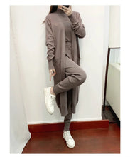 Load image into Gallery viewer, Fashion Women Sweater 3 Piece Set Tracksuit Spring Autumn Long Cardigan Coat + Half Turtleneck Vest + Pants Knitted Suits Outfit
