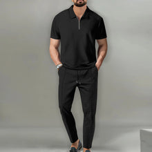 Load image into Gallery viewer, 2025 New Men&#39;s POLO Shirt 2 Sets Casual Fashion Commercial Breathable Lapel, Pants pull rope Solid Color Men 2 sets

