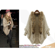 Load image into Gallery viewer, Women Cardigans Sweater Thick Poncho Capes 2025 Autumn Winter Femme Knitted Bat Sleeve Fur Collar Sweater Knitted Long Cardigan
