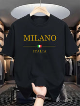 Load image into Gallery viewer, Men&#39;s summer 100 cotton fashionable casual loose plus size MILANO ITALIA pattern printed sports round neck short sleeved T-shirt
