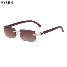 Load image into Gallery viewer, Y2K Luxury Diamond Rimless Square Sunglasses Men 2026 Luxury Vintage Brand Punk Rectangle Wood Grain Frameless Eyewear Shades

