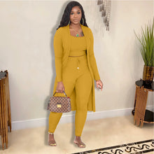 Load image into Gallery viewer, Fashion Women Stretchy Lounge Wear Solid Color Long Cardigan Sweater And Pants Suits Autumn And Winter Three-Piece Set
