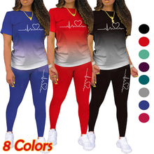 Load image into Gallery viewer, Summer Women Fashion Print Clothes T-shirt and Pants Suit Summer Sport Wear Casual Cotton Yoga Gym Lady Clothes Suit
