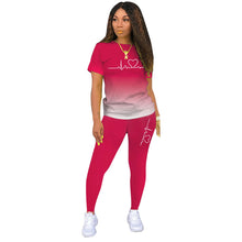 Load image into Gallery viewer, Summer Women Fashion Print Clothes T-shirt and Pants Suit Summer Sport Wear Casual Cotton Yoga Gym Lady Clothes Suit
