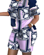 Load image into Gallery viewer, Summer Outfits For Women 2024 Casual Loose Print T Shirt Shorts Two Pieces Set Office Short Sleeve T Shirt And Pocket Short Sets
