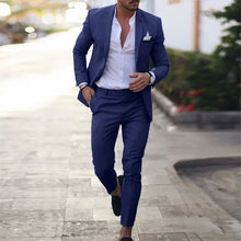 Load image into Gallery viewer, New Fashion Men's Plus Size 2 Piece Suit Sets Casual Business Trendy Solid Color Single Button Blazers Trousers Male Clothes
