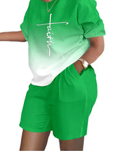 Load image into Gallery viewer, Summer Outfits For Women 2024 Casual Loose Print T Shirt Shorts Two Pieces Set Office Short Sleeve T Shirt And Pocket Short Sets
